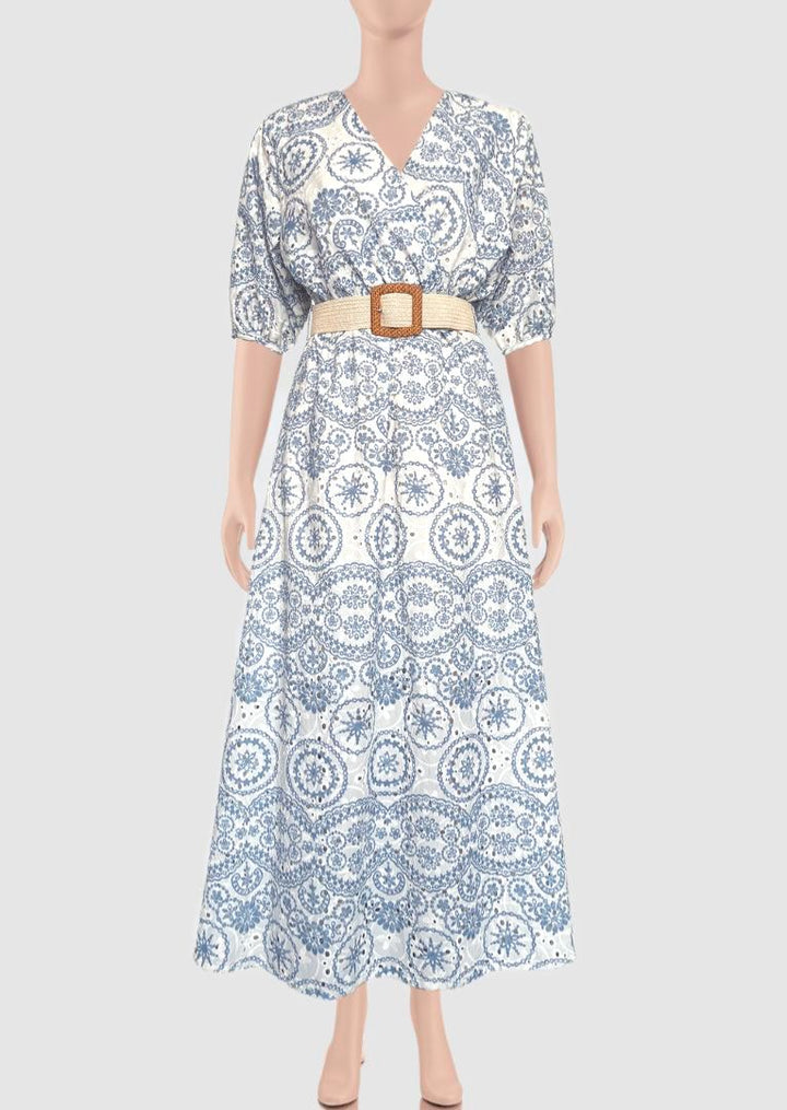 ZF116 Victoria Eyelet-Embroidered Printed Cotton Dress