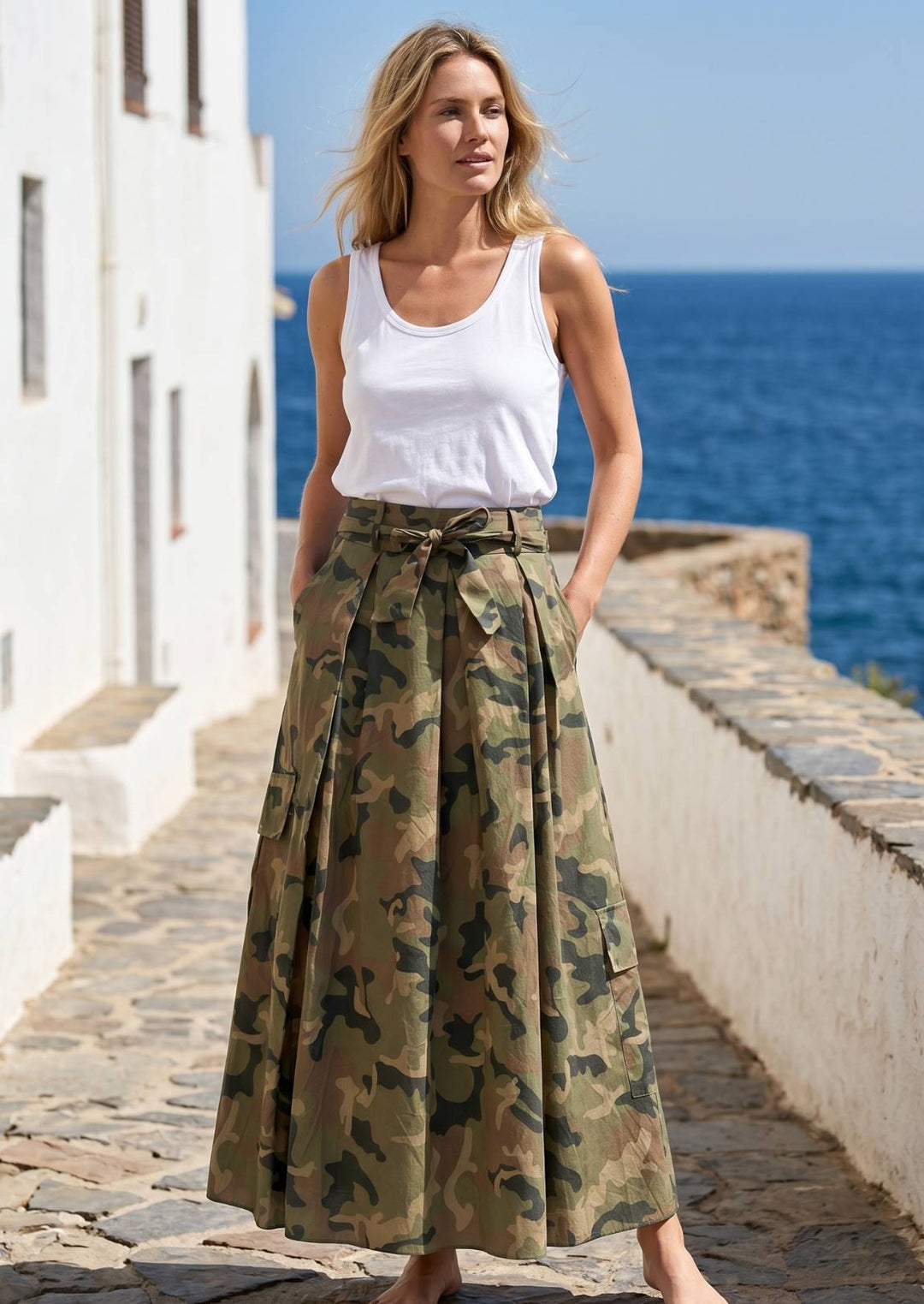 ZF119 Leslie Camouflage Cotton Maxi Skirt