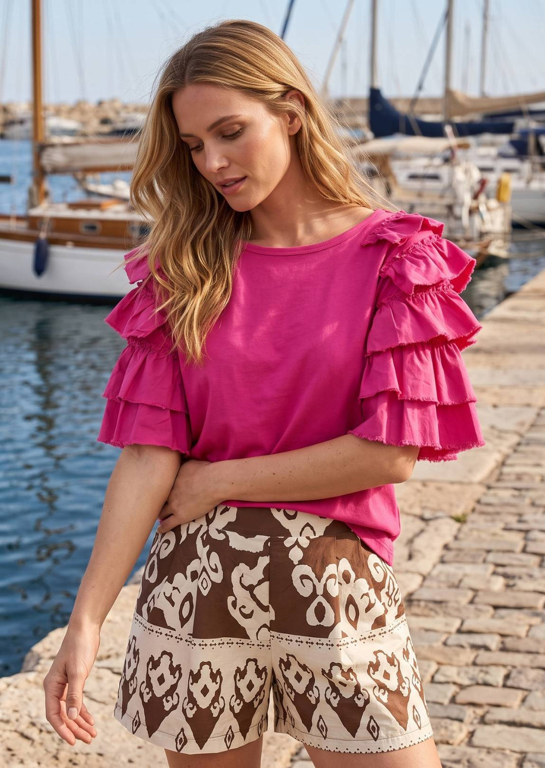 ZF136 Cheyenne Ruffle Sleeve Cotton Tee