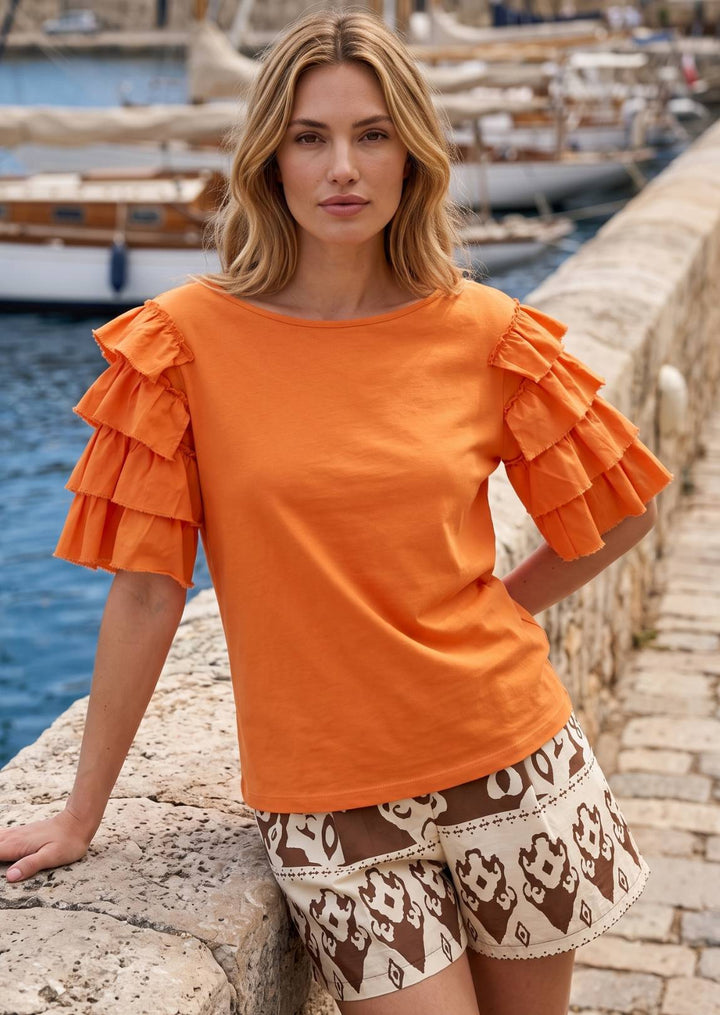 ZF136 Cheyenne Ruffle Sleeve Cotton Tee