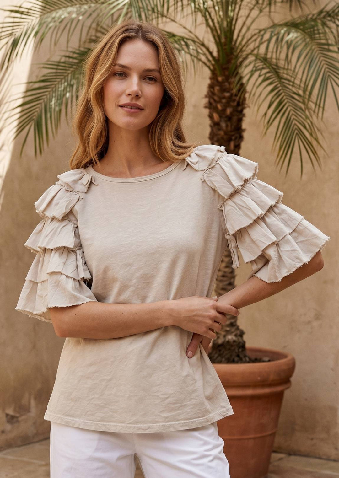 ZF136 Cheyenne Ruffle Sleeve Cotton Tee