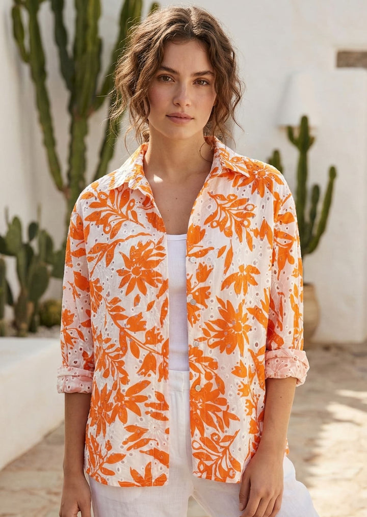 ZF170 Zoey Eyelet Printed Cotton Blouse