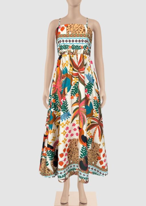 ZF204 Telma Printed Cotton Spaghetti Strap Maxi Dress