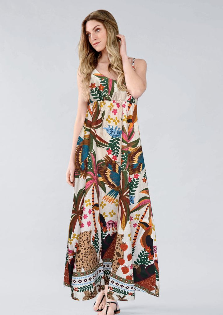 ZF204 Telma Printed Cotton Spaghetti Strap Maxi Dress