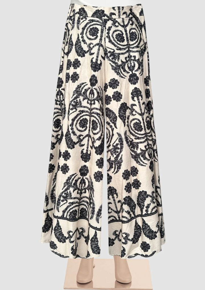 ZF227 Claire Printed Wide-Leg Cotton Pants