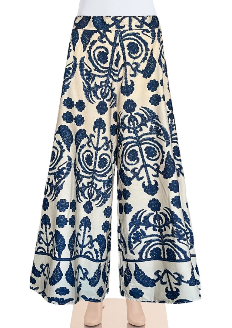 ZF227 Claire Printed Wide-Leg Cotton Pants