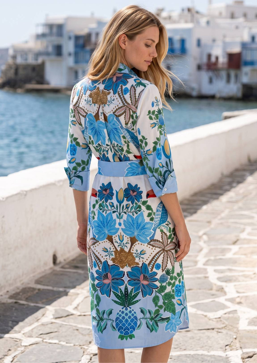 ZF256-10B Azzurra Printed Cotton Shirt Dress