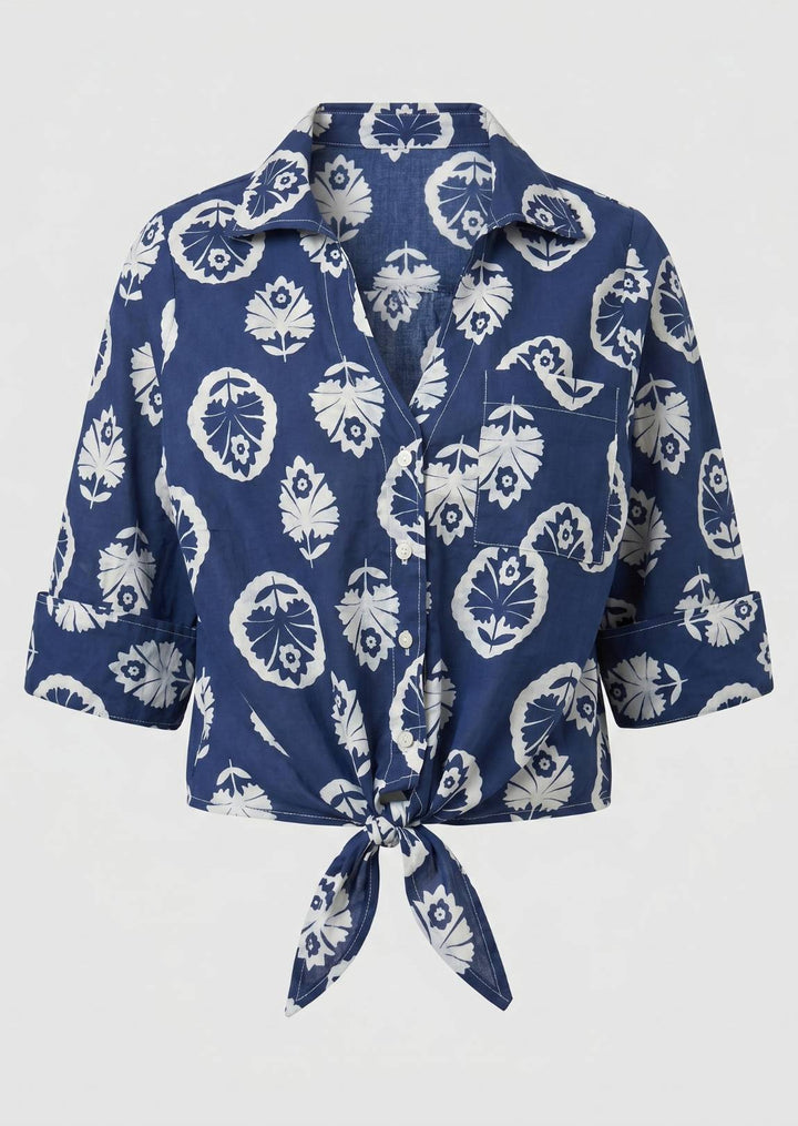 ZF260 Sophia Printed Cotton Tie-Front Blouse