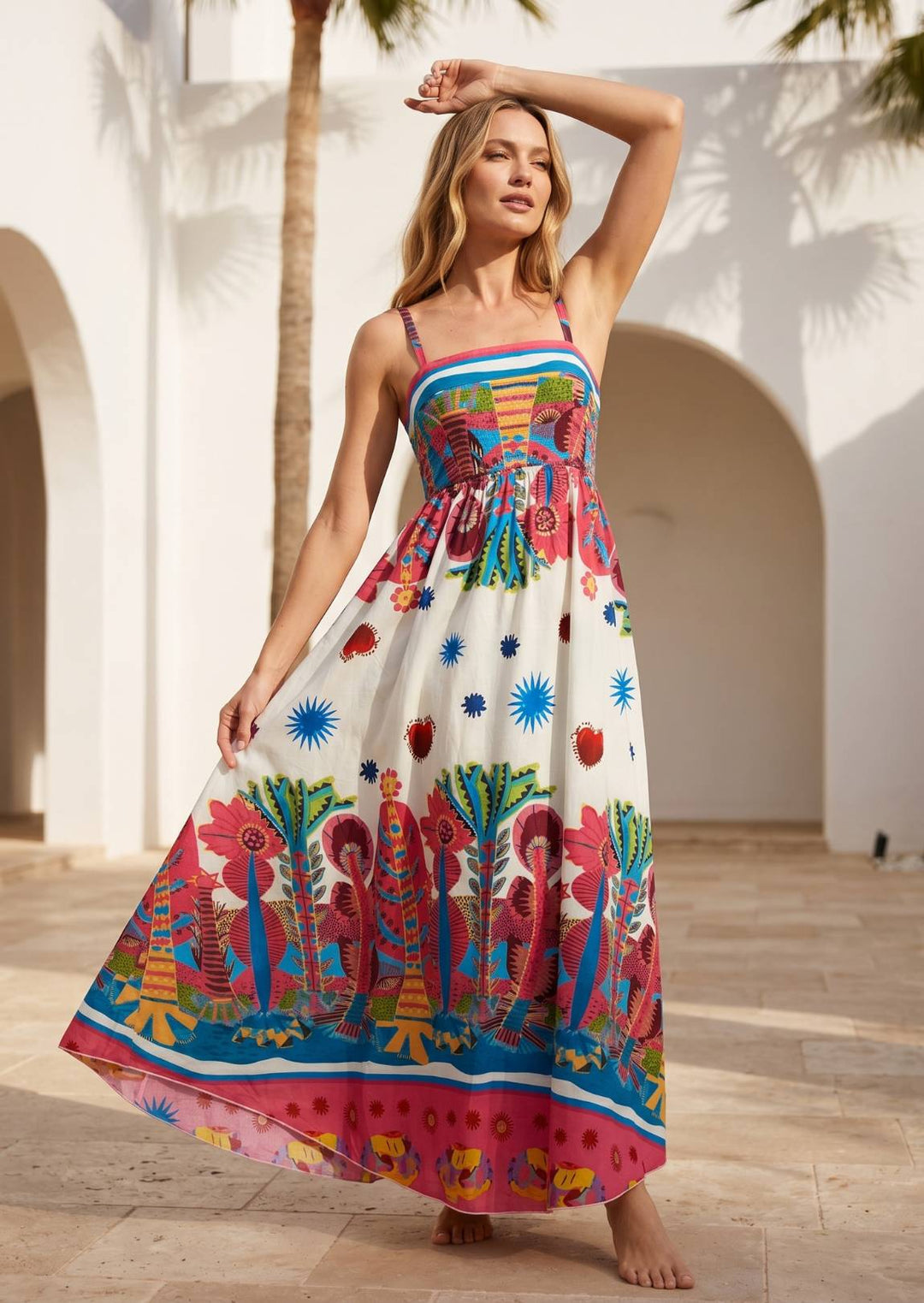 ZF355 Daisy Spaghetti Strap Printed Cotton Dress – Zenara Woman