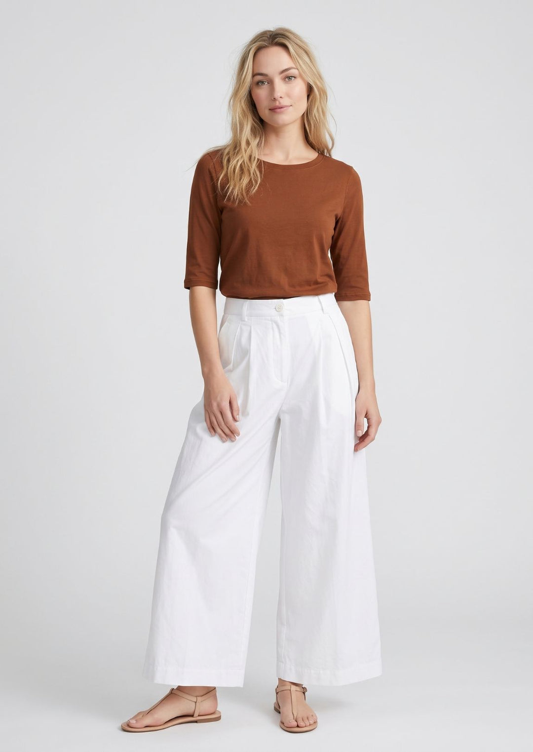 ZF456 Hadley Elbow-Sleeve Knit Cotton Tee