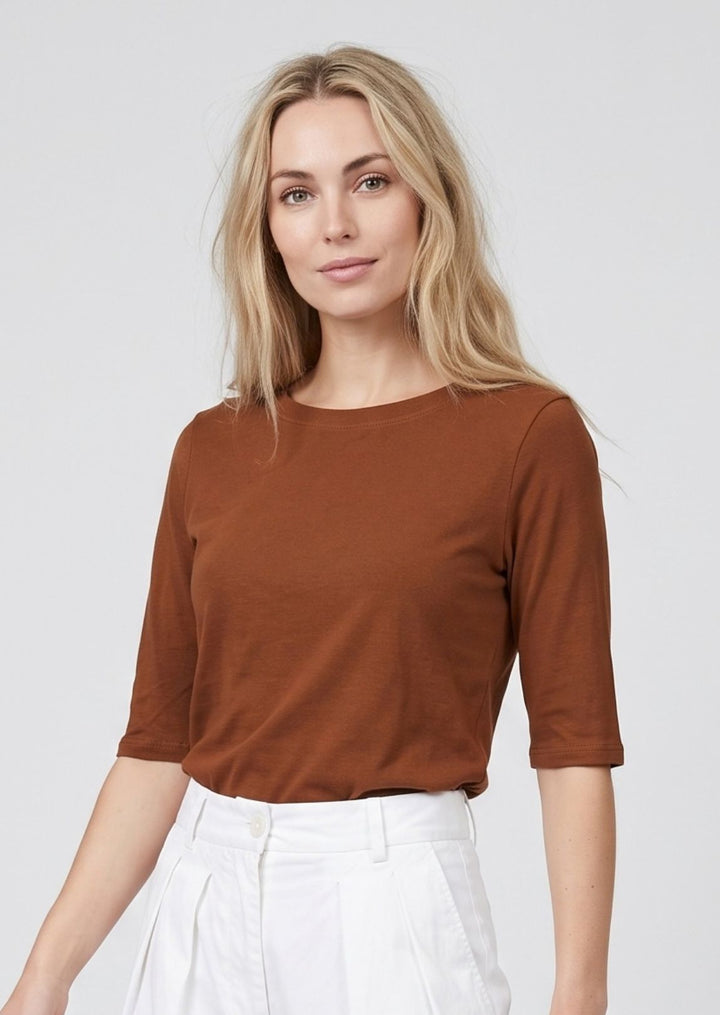ZF456 Hadley Elbow-Sleeve Knit Cotton Tee