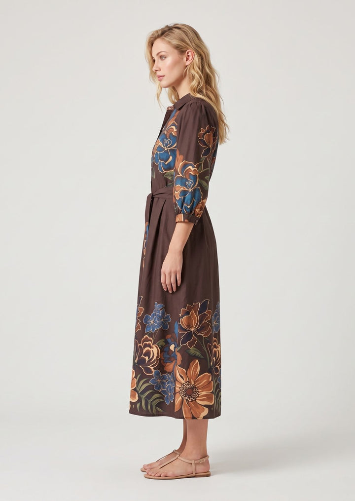 ZF461 Elowen Belted Floral Printed Cotton Midi Dress
