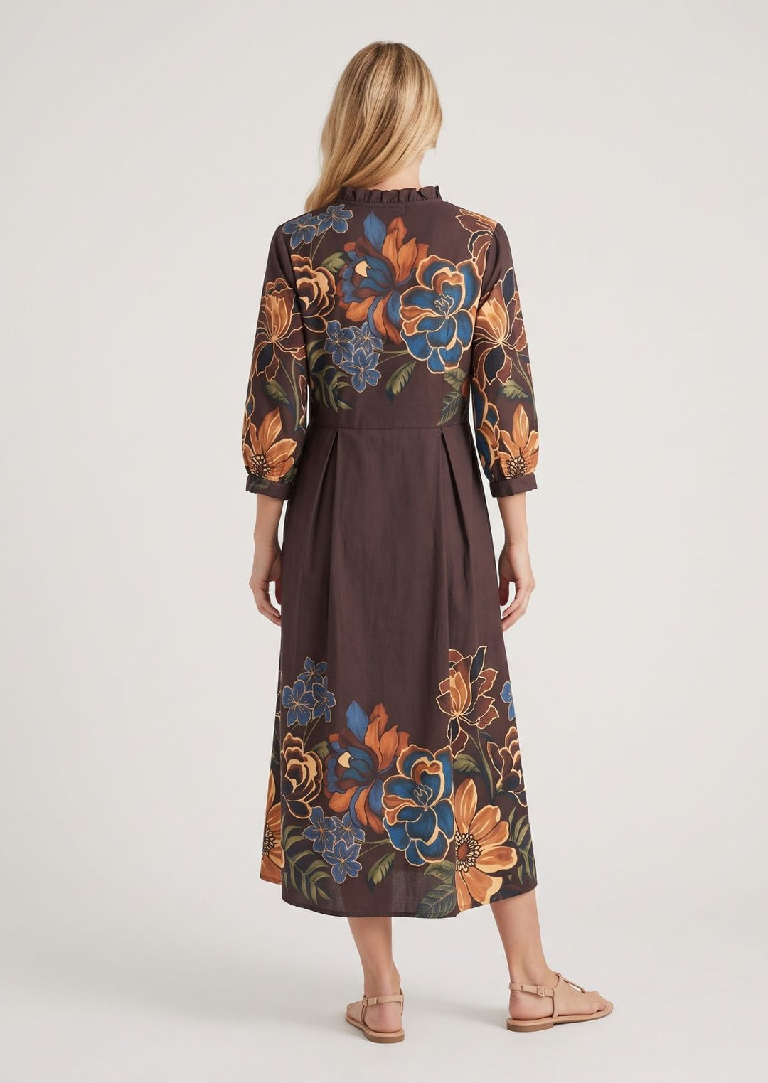 ZF461 Elowen Belted Floral Printed Cotton Midi Dress