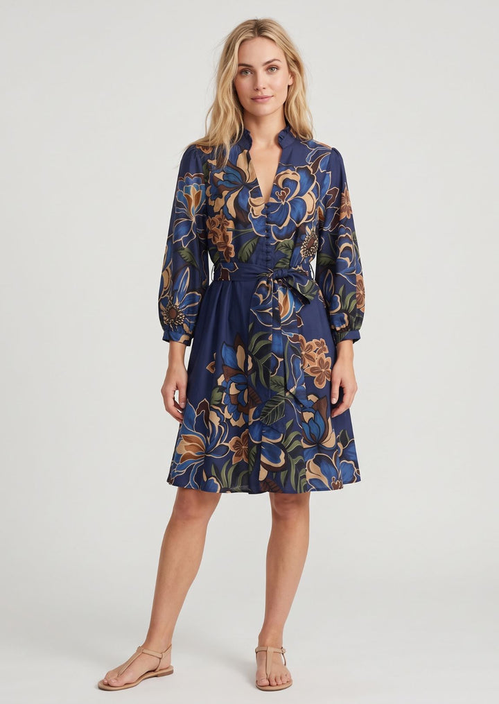 ZF462 Hadley Floral Printed Cotton Belted Dress