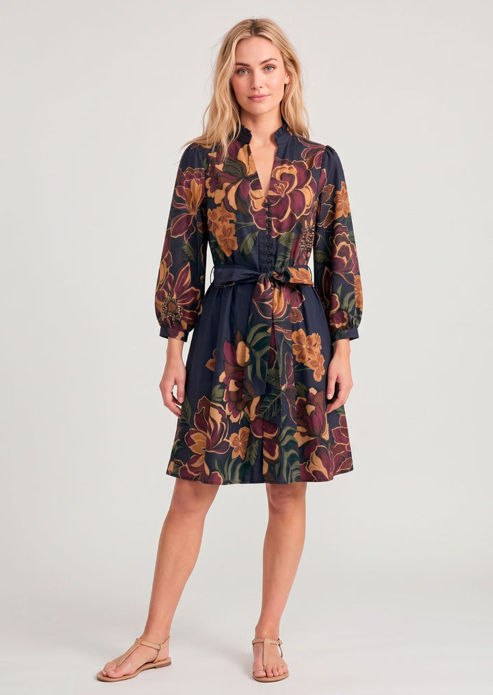 ZF462 Hadley Floral Printed Cotton Belted Dress
