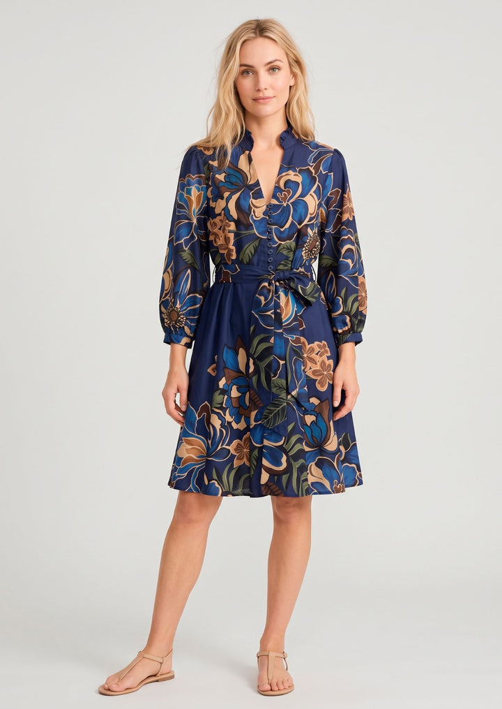 ZF462 Hadley Floral Printed Cotton Belted Dress