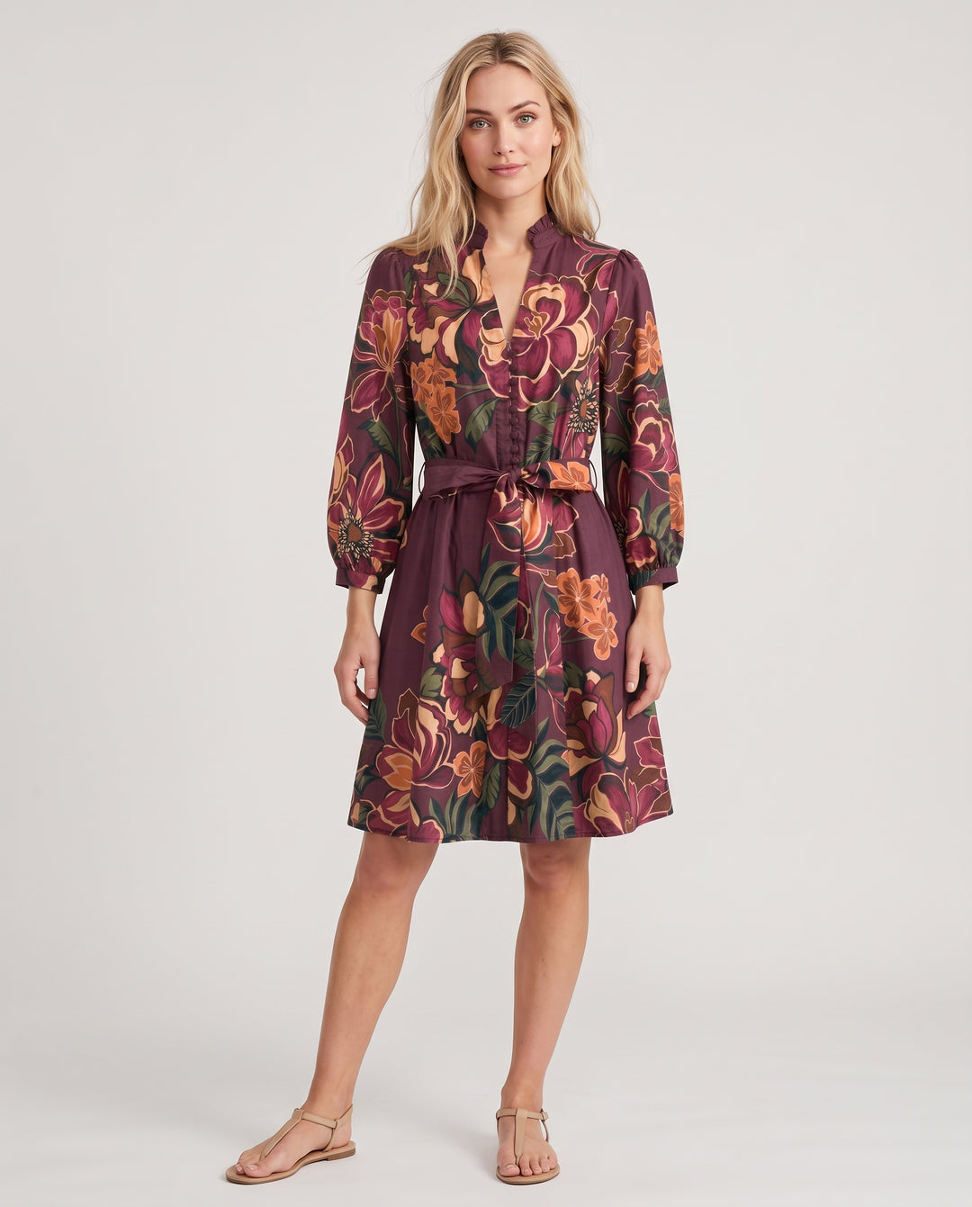 ZF462 Hadley Floral Printed Cotton Belted Dress