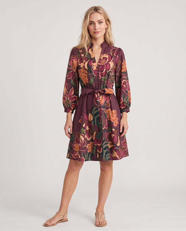 ZF462 Hadley Floral Printed Cotton Belted Dress