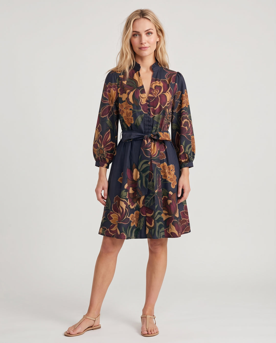 ZF462 Hadley Floral Printed Cotton Belted Dress