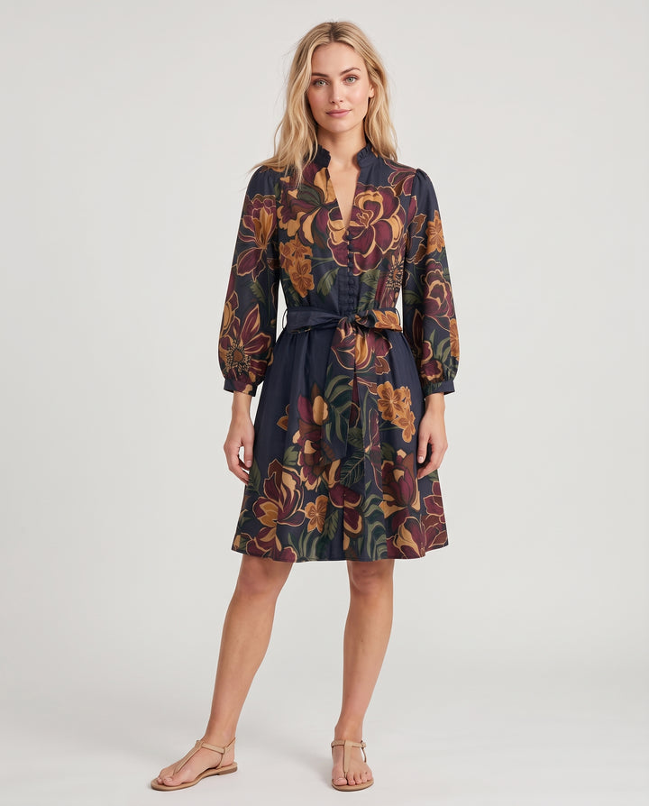 ZF462 Hadley Floral Printed Cotton Belted Dress