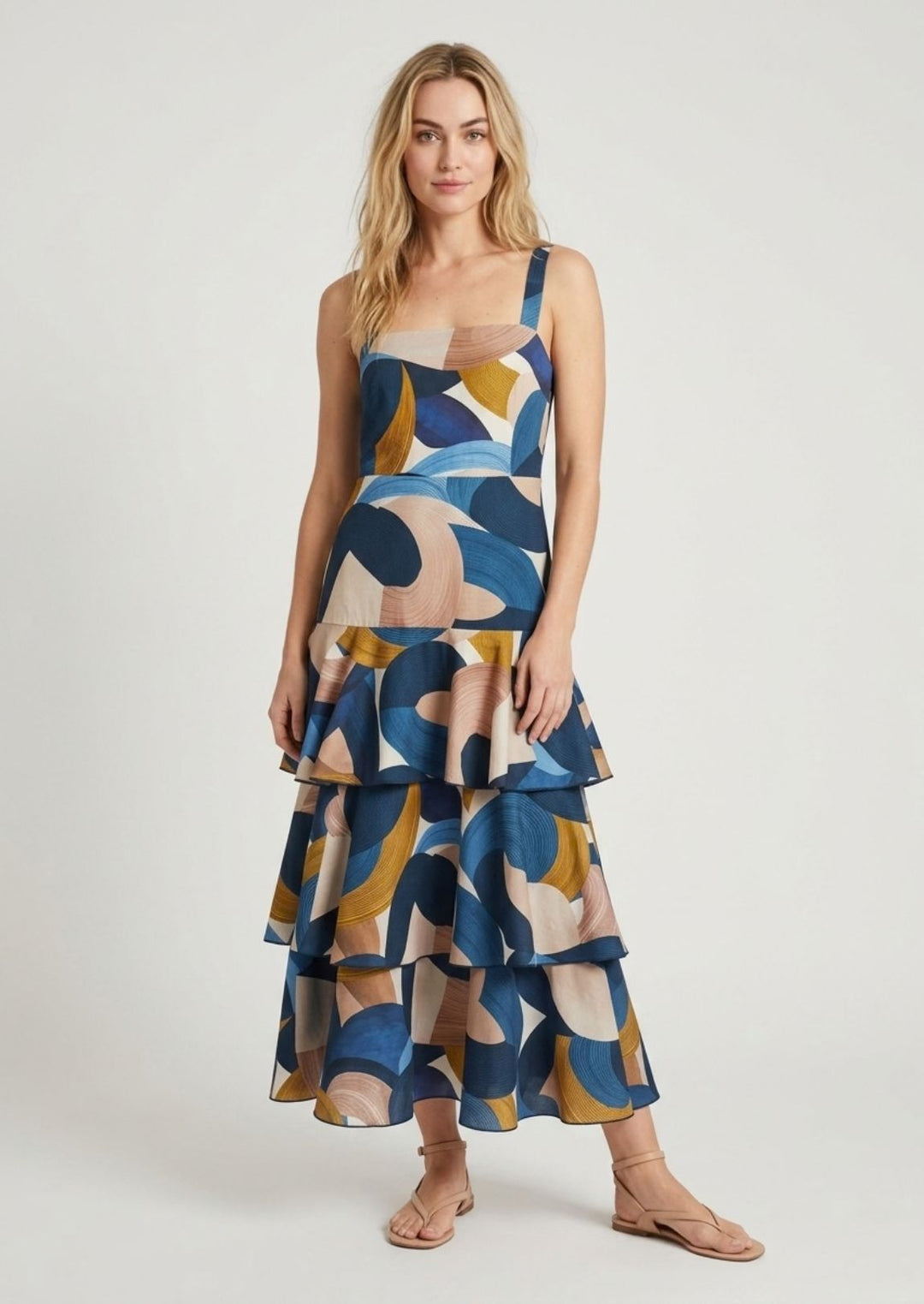 ZF489 Felicity Tiered Printed Cotton Dress