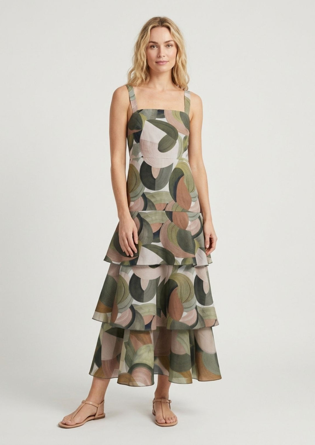 ZF489 Felicity Tiered Printed Cotton Dress