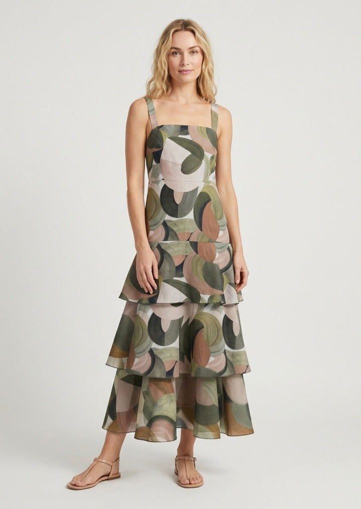 ZF489 Felicity Tiered Printed Cotton Dress