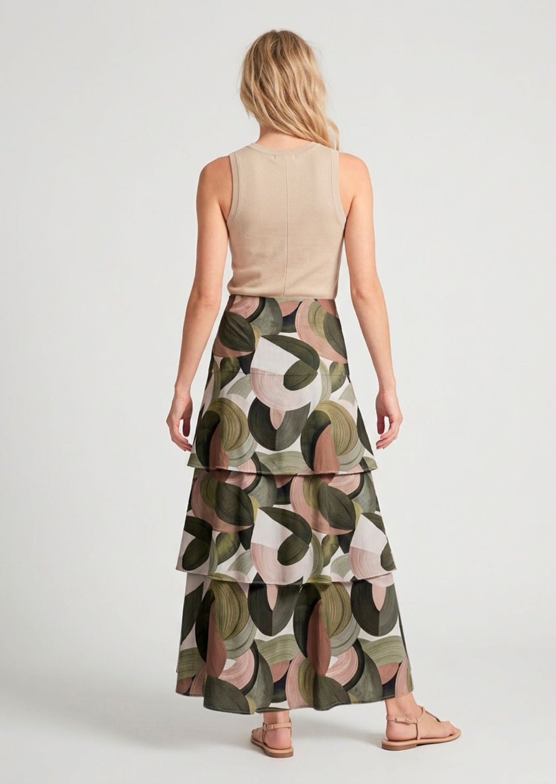 ZF491 Arabella Layered Printed Cotton Maxi Skirt