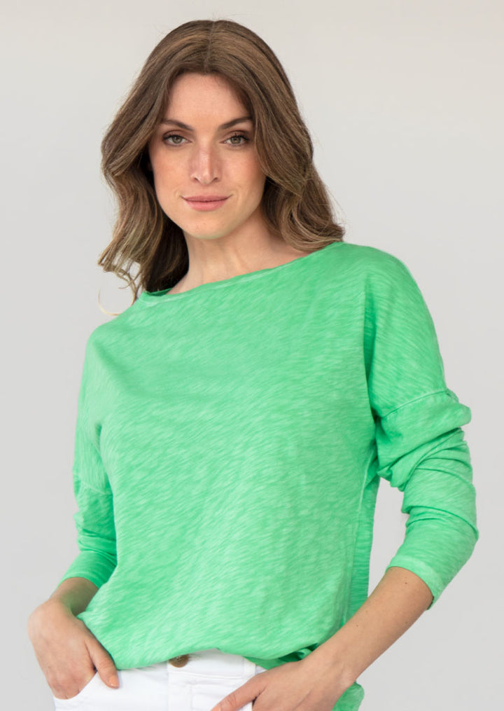 TP-089 Adoria Boat Neck Long Sleeve Slub Cotton Top