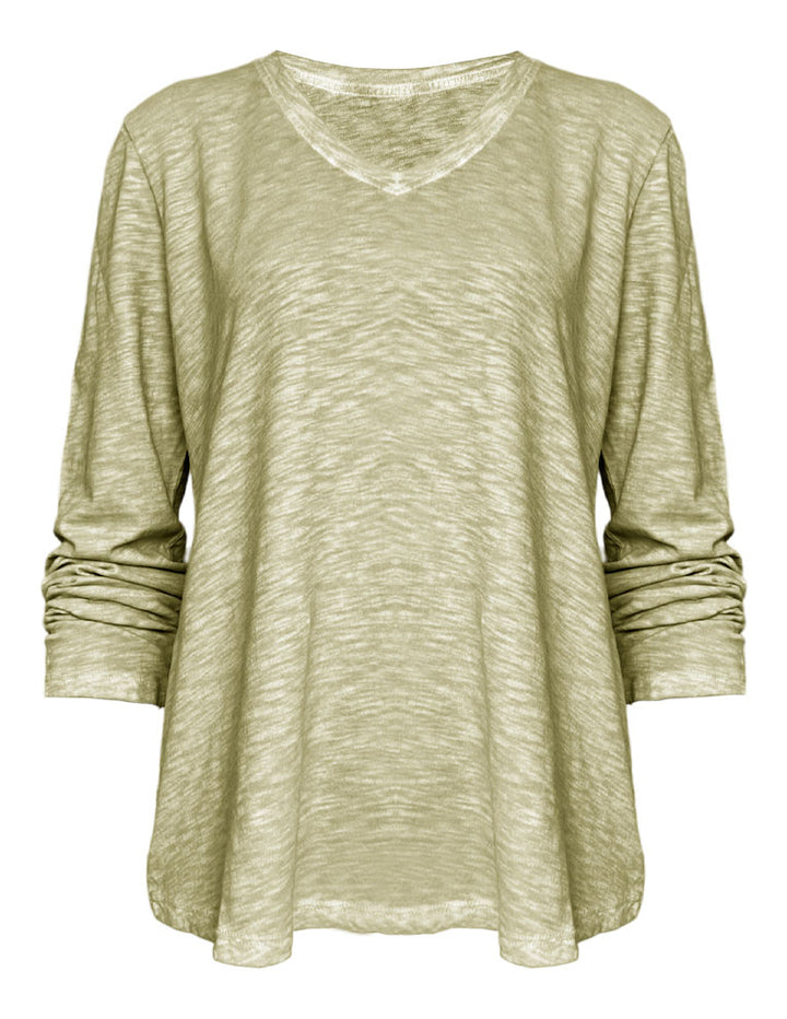 TP-312 Remi V-neck Long Sleeve Slub Cotton Top