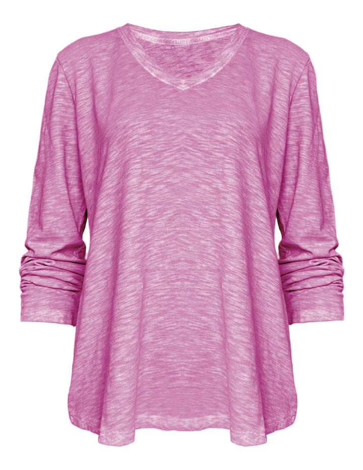 TP-312 Remi V-neck Long Sleeve Slub Cotton Top