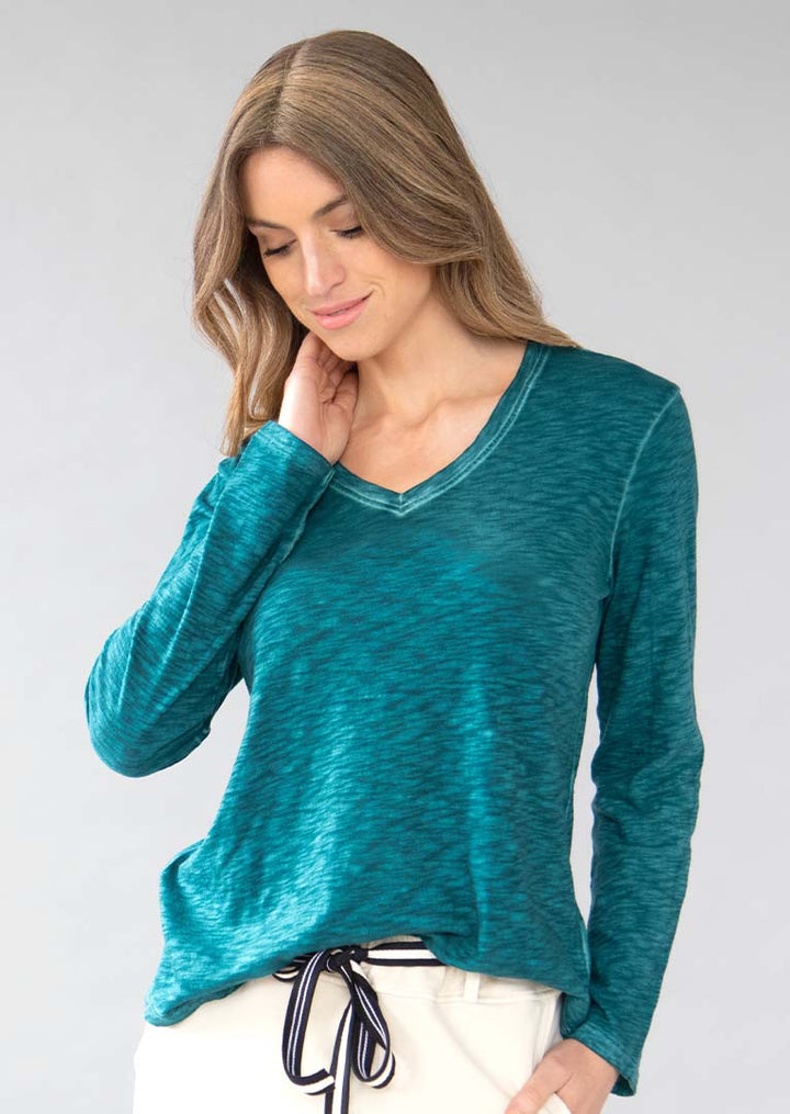 TP-312 Remi V-neck Long Sleeve Slub Cotton Top