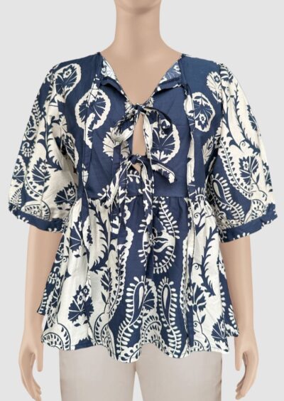 ZF210 Skyler Printed Cotton Tie-front Blouse